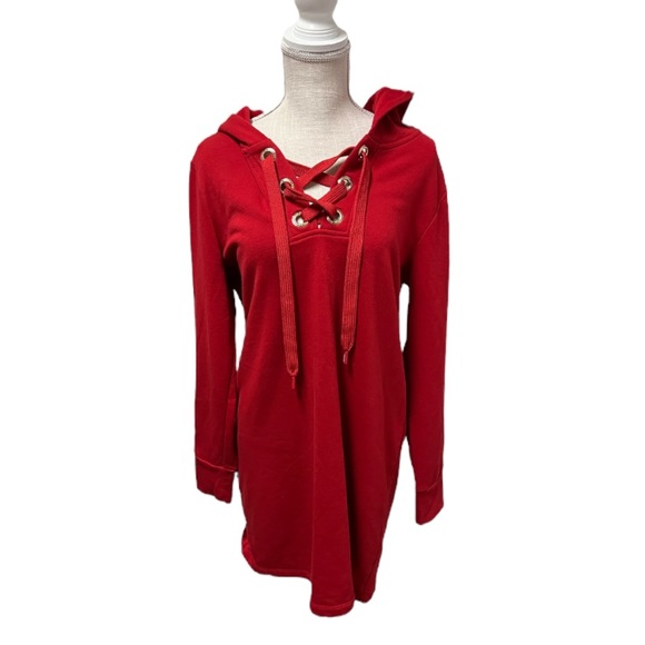 Calvin Klein Tops - CALVIN KLEIN Red Pullover Hoodie Tunic Size Large